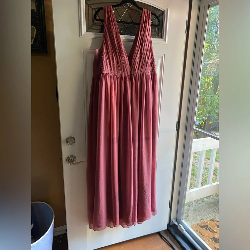 Azazie Ranvie Bridesmaids Dress Floor Length Size A20 Desert Rose 61” Hallow/Hem - Picture 3 of 8